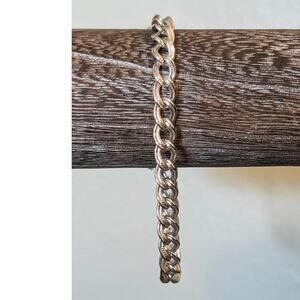 Vintage Monet Silver Plated Textured Link Safety Clasp Charm Bracelet